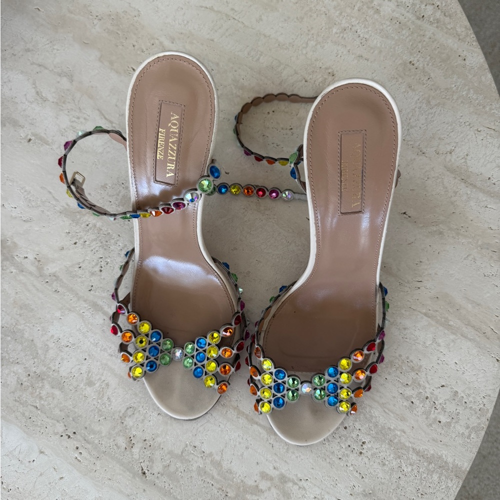 AQUAZZURA Tequila Crystal Embellished Sandals Rainbow 38 - Picture 2 of 6